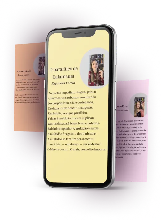 Celular iPhone exibindo a vídeo-aulas da professora Amanda Stella
